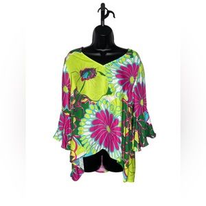 LaRoque Original Bell Sleeve Floral 100% Silk Top Size Small